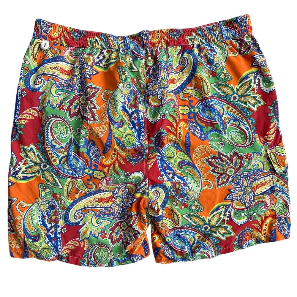 Polo Ralph Lauren Vintage Tag Orange Green Paisley Lace Up Swim Trunks Size XXL - Picture 3 of 7